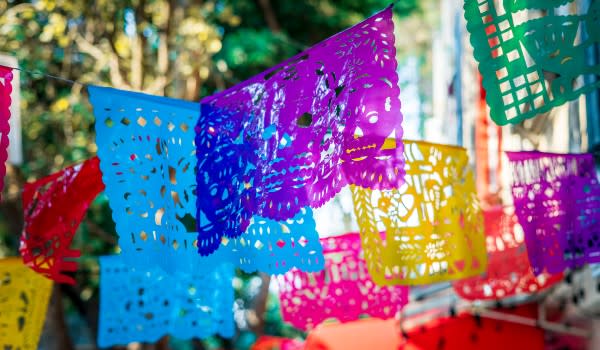 Mexico: Mini-piñatas with traditional papel picado: Image